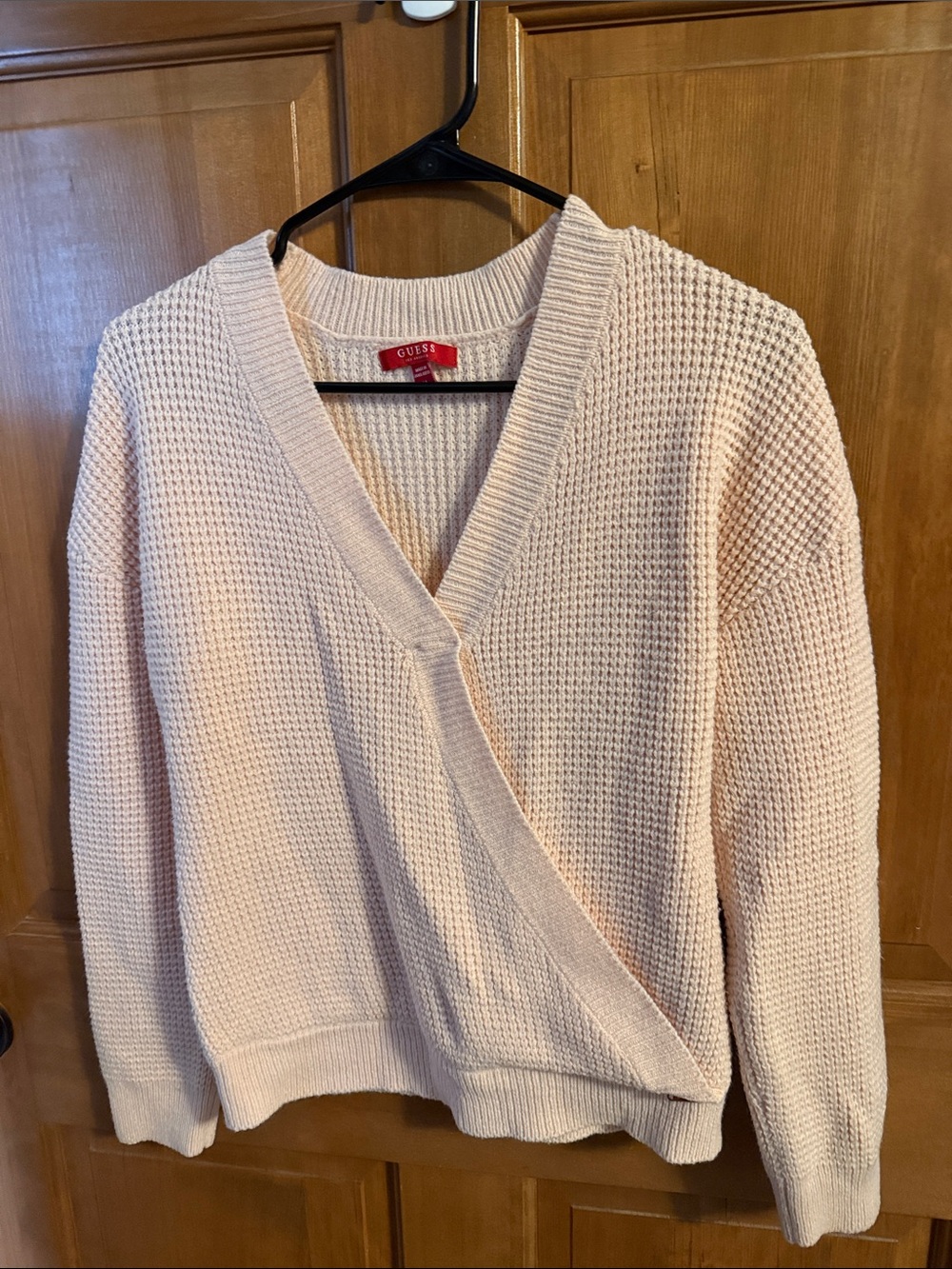 GUESS Light Pink Wrap V-Neck Textured Sweater